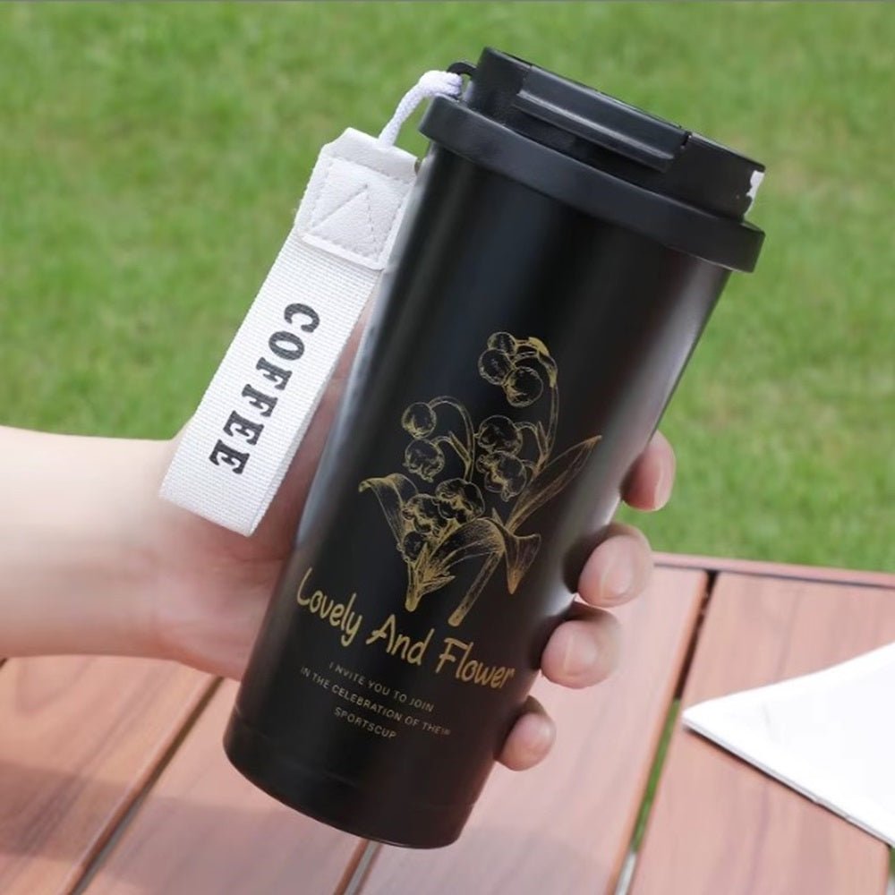 CuddleNest Stainless Steel Coffee Mug 500 ml | Double Wall Vacuum Insulated Travel Cup - Coffee Cup_Black_19*9*9