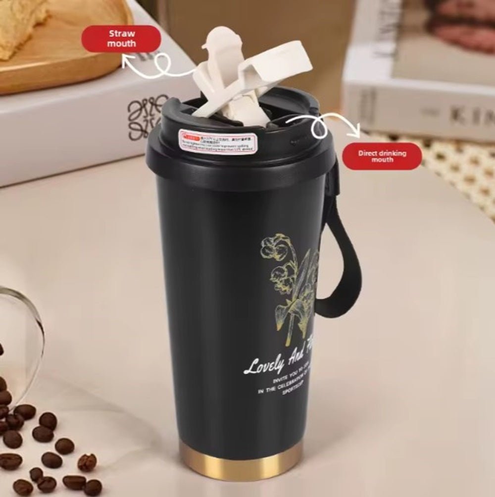 CuddleNest Stainless Steel Coffee Mug 500 ml | Double Wall Vacuum Insulated Travel Cup - Coffee Cup_Black_19*9*9