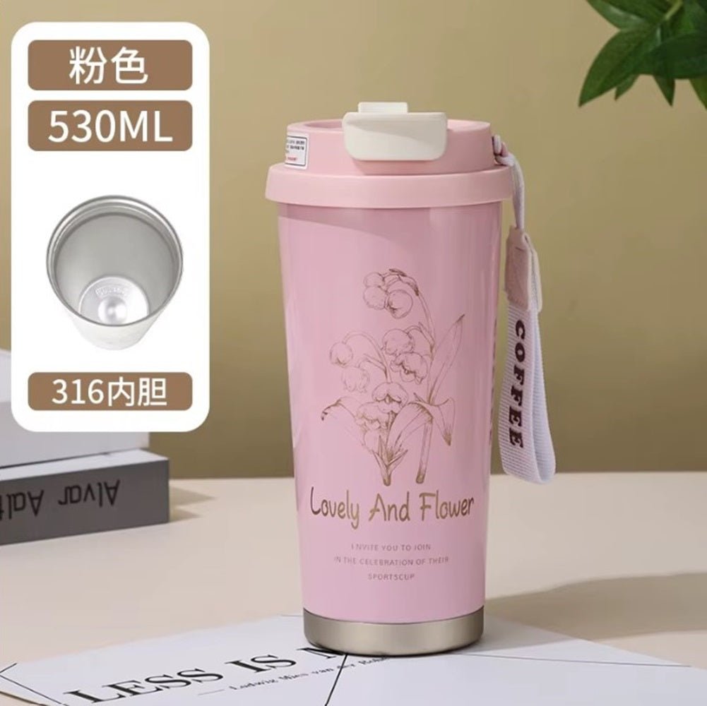 CuddleNest Stainless Steel Coffee Mug | Double Wall Vacuum Insulated Travel Cup - Coffee Cup_Pink_19*9*9