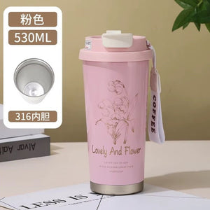 CuddleNest Stainless Steel Coffee Mug | Double Wall Vacuum Insulated Travel Cup - Coffee Cup_Pink_19*9*9