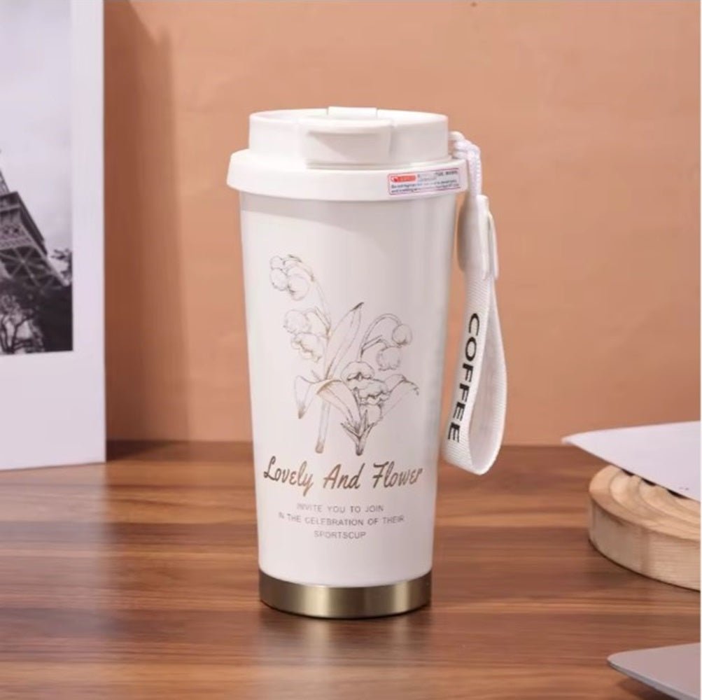 CuddleNest Stainless Steel Coffee Mug | Double Wall Vacuum Insulated Travel Cup - Coffee Cup_Cream_19*9*9
