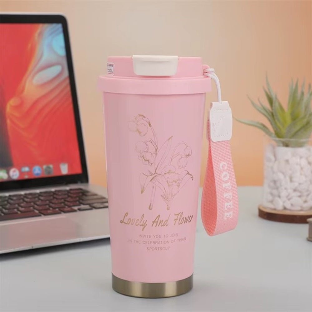 CuddleNest Stainless Steel Coffee Mug | Double Wall Vacuum Insulated Travel Cup - Coffee Cup_Pink_19*9*9