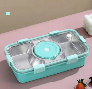 CuddleNest Stainless Steel Lunch Box with 3 Compartments, Spoon & Chopsticks - Lunch Box_7108_3 Com_Green