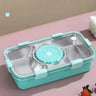 CuddleNest Stainless Steel Lunch Box with 3 Compartments, Spoon & Chopsticks - Lunch Box_7108_3 Com_Green
