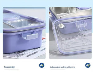 CuddleNest Stainless Steel Lunch Box with 3 Compartments, Spoon & Chopsticks - Lunch Box_7108_3 Com_Green