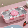 CuddleNest Stainless Steel Lunch Box with 3 Compartments, Spoon & Chopsticks - Lunch Box_7108_3 Com_Pink