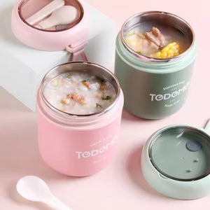 CuddleNest Stainless Steel Thermal Soup Cup Lunch Box – 530 ml | Insulated, Leakproof Food Jar with Spoon for Kids & Adults | Travel, Office, School Use | Spill-Proof & BPA-Free (Green)