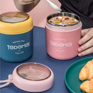CuddleNest Stainless Steel Thermal Soup Cup Lunch Box – 530 ml | Insulated, Leakproof Food Jar with Spoon for Kids & Adults | Travel, Office, School Use | Spill-Proof & BPA-Free (Green)