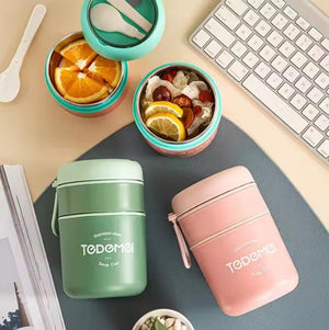 CuddleNest Stainless Steel Thermal Soup Cup Lunch Box – 530 ml | Insulated, Leakproof Food Jar with Spoon for Kids & Adults | Travel, Office, School Use | Spill-Proof & BPA-Free (Green)