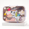 CuddleNest Steel Lunch Box | 3 Compartment Bento Style Tiffin with Spoon & Chopsticks - Lunch Box_2532_Unicorn Magic_Pink