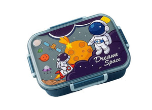 CuddleNest Steel Lunch Box 750 ml | 3 Compartment Bento Style Tiffin with Spoon & Chopsticks - Lunch Box_2532_Dream Space_Blue