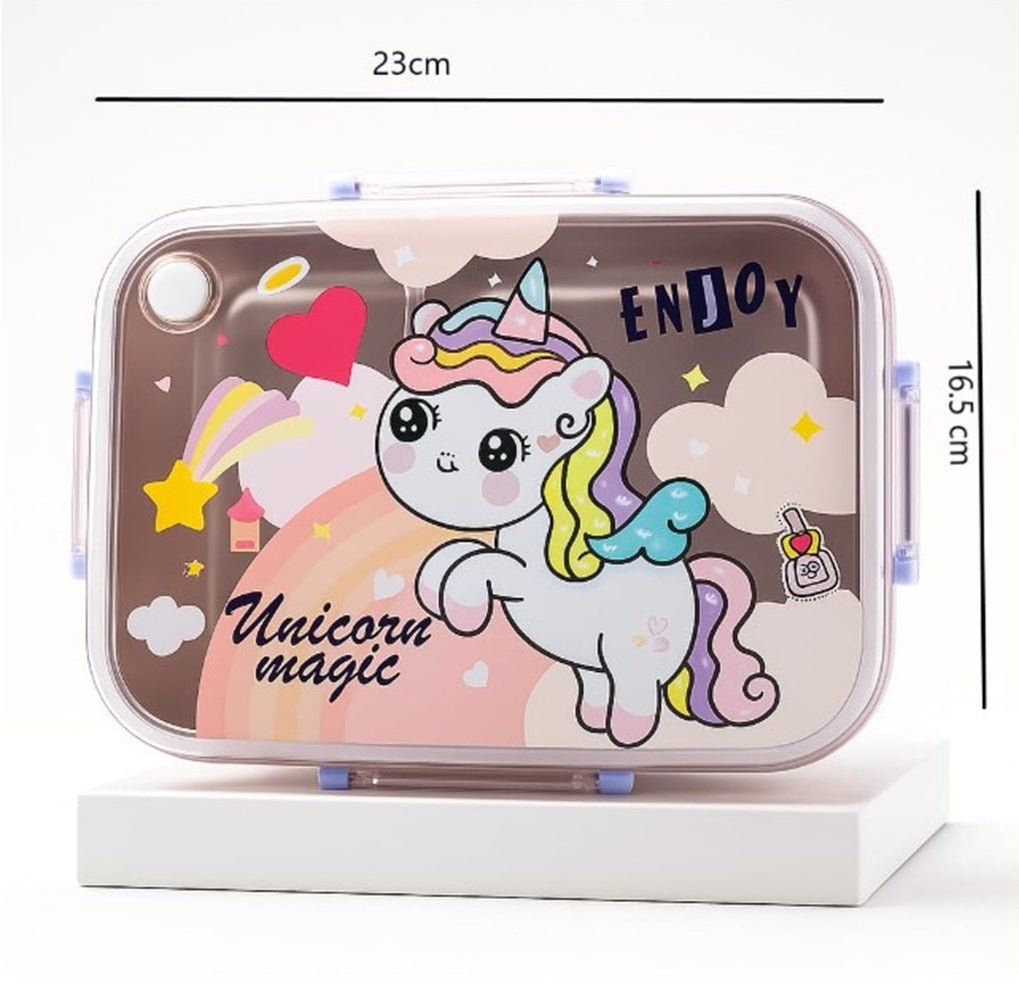 CuddleNest Steel Lunch Box 750 ml | 3 Compartment Bento Style Tiffin with Spoon & Chopsticks - Lunch Box_2532_Dream Space_Blue