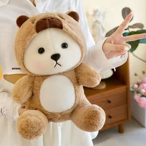 CuddleNest Teddy Bear Plush Toy, 25 cm, Soft Stuffed Animal with Removable Hat, Kids Room Décor - Panda_with_Hoodie_brown_25*15*12