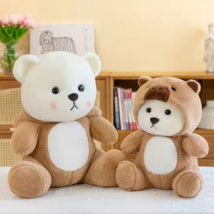 CuddleNest Teddy Bear Plush Toy, 25 cm, Soft Stuffed Animal with Removable Hat, Kids Room Décor - Panda_with_Hoodie_brown_25*15*12