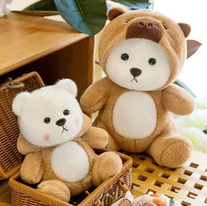 CuddleNest Teddy Bear Plush Toy, 25 cm, Soft Stuffed Animal with Removable Hat, Kids Room Décor - Panda_with_Hoodie_brown_25*15*12