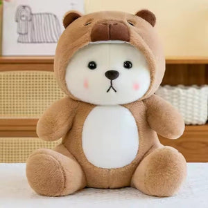 CuddleNest Teddy Bear Plush Toy, 25 cm, Soft Stuffed Animal with Removable Hat, Kids Room Décor - Panda_with_Hoodie_brown_25*15*12