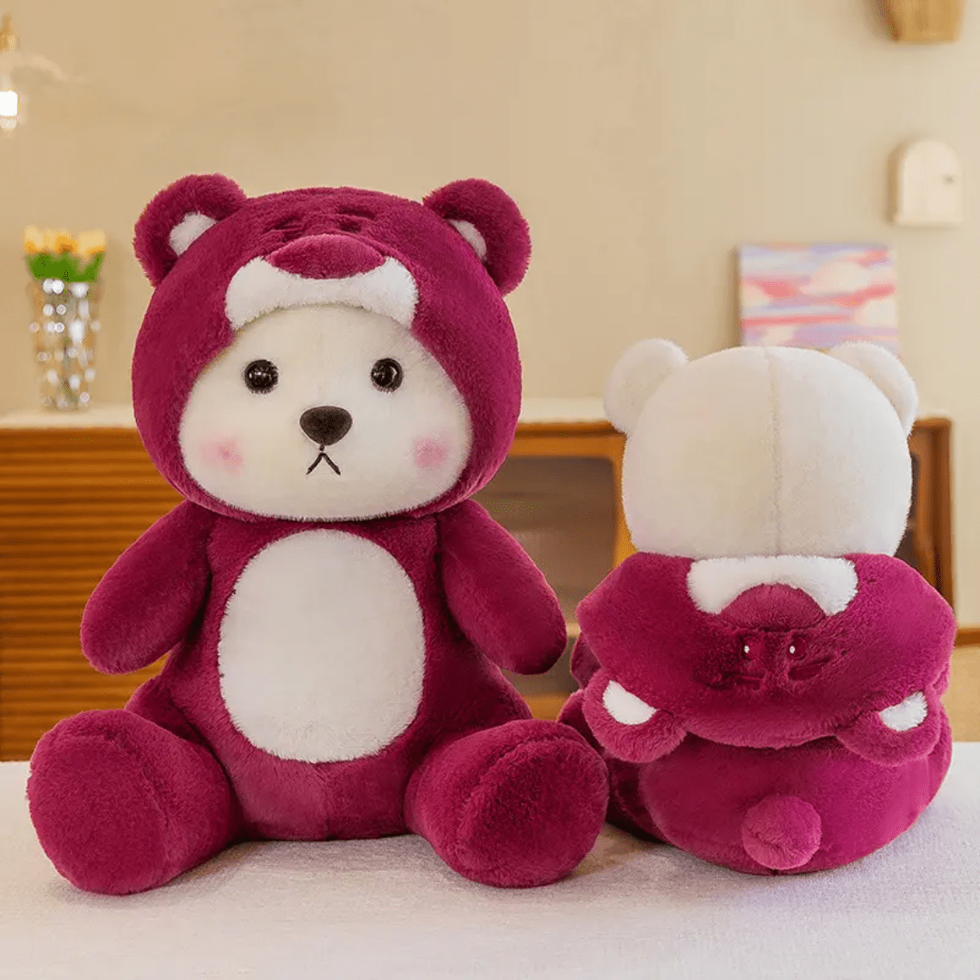 CuddleNest Teddy Bear with Cap - Adorable, Soft & Cuddly Teddy Bear Toy - Cap Bear_Magenta_40*25*20