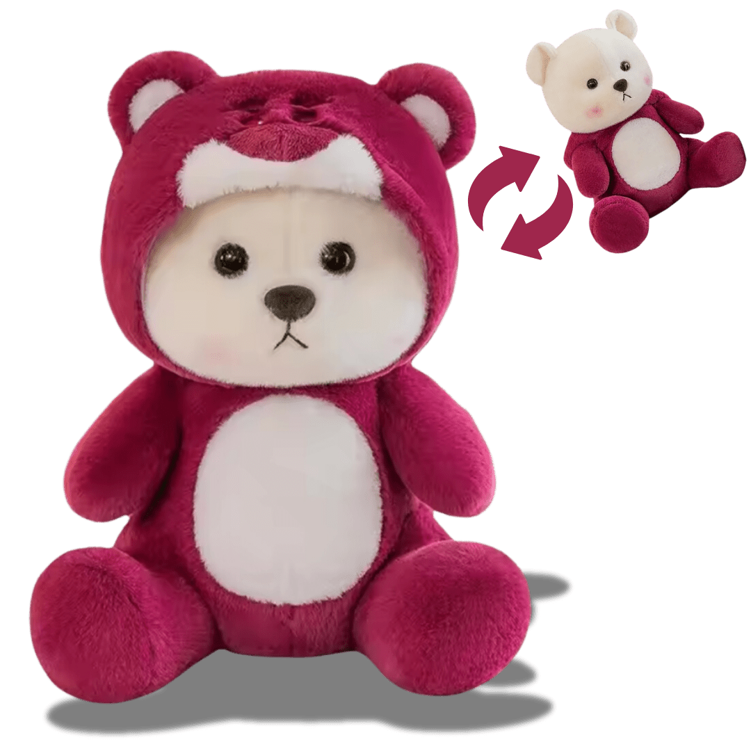 CuddleNest Teddy Bear with Cap - Adorable, Soft & Cuddly Teddy Bear Toy - Cap Bear_Magenta_40*25*20