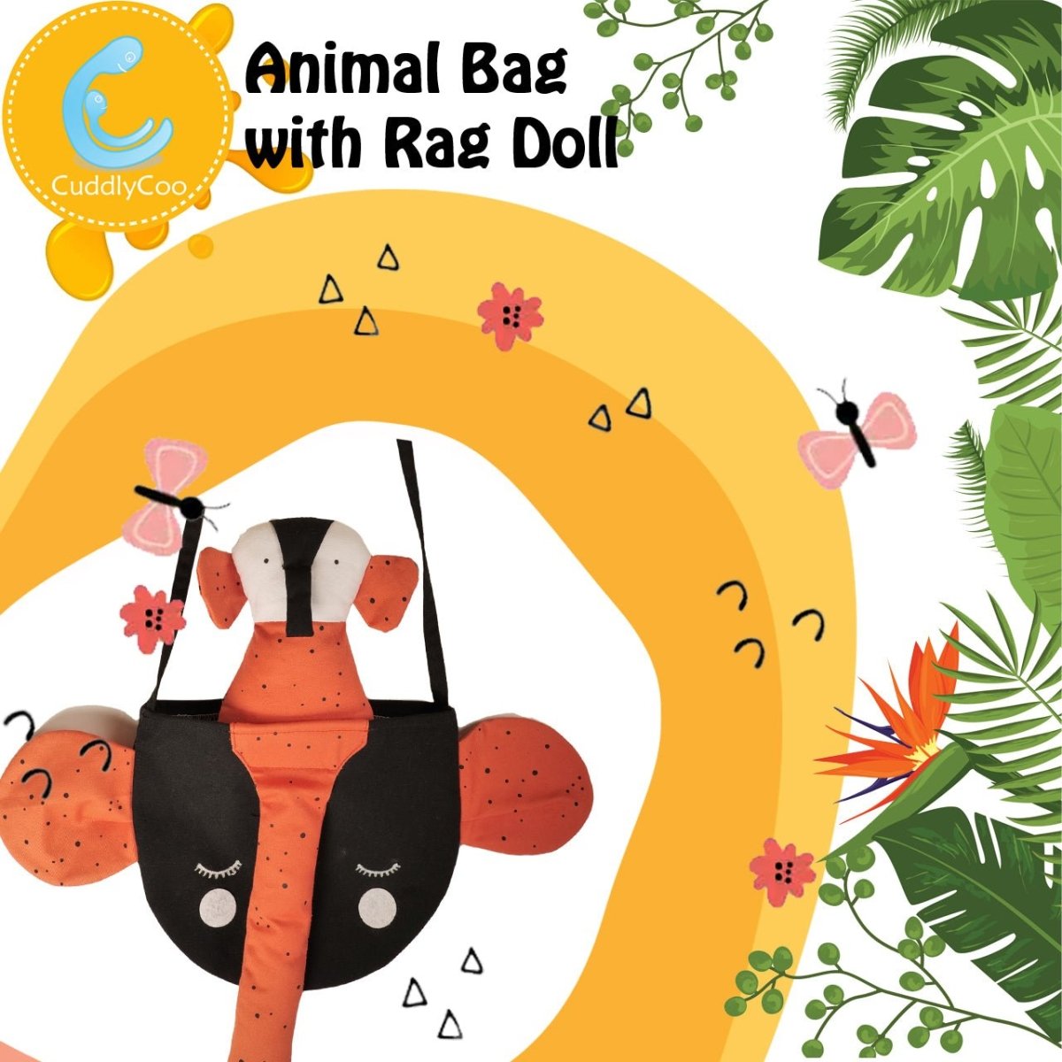 CuddlyCoo Animal Hand Bags With Rag Dolls- Elephant - CCANIMALBAGELEPHANT