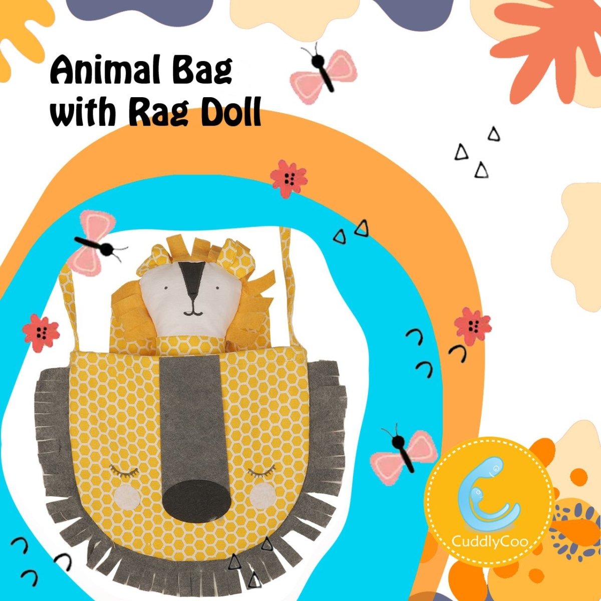 CuddlyCoo Animal Hand Bags With Rag Dolls- Lion - CCANIMALBAGLION