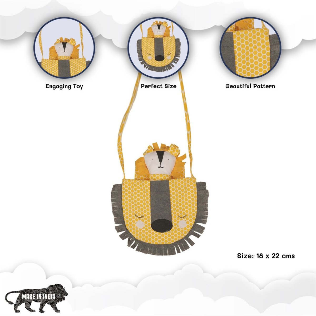 CuddlyCoo Animal Hand Bags With Rag Dolls- Lion - CCANIMALBAGLION