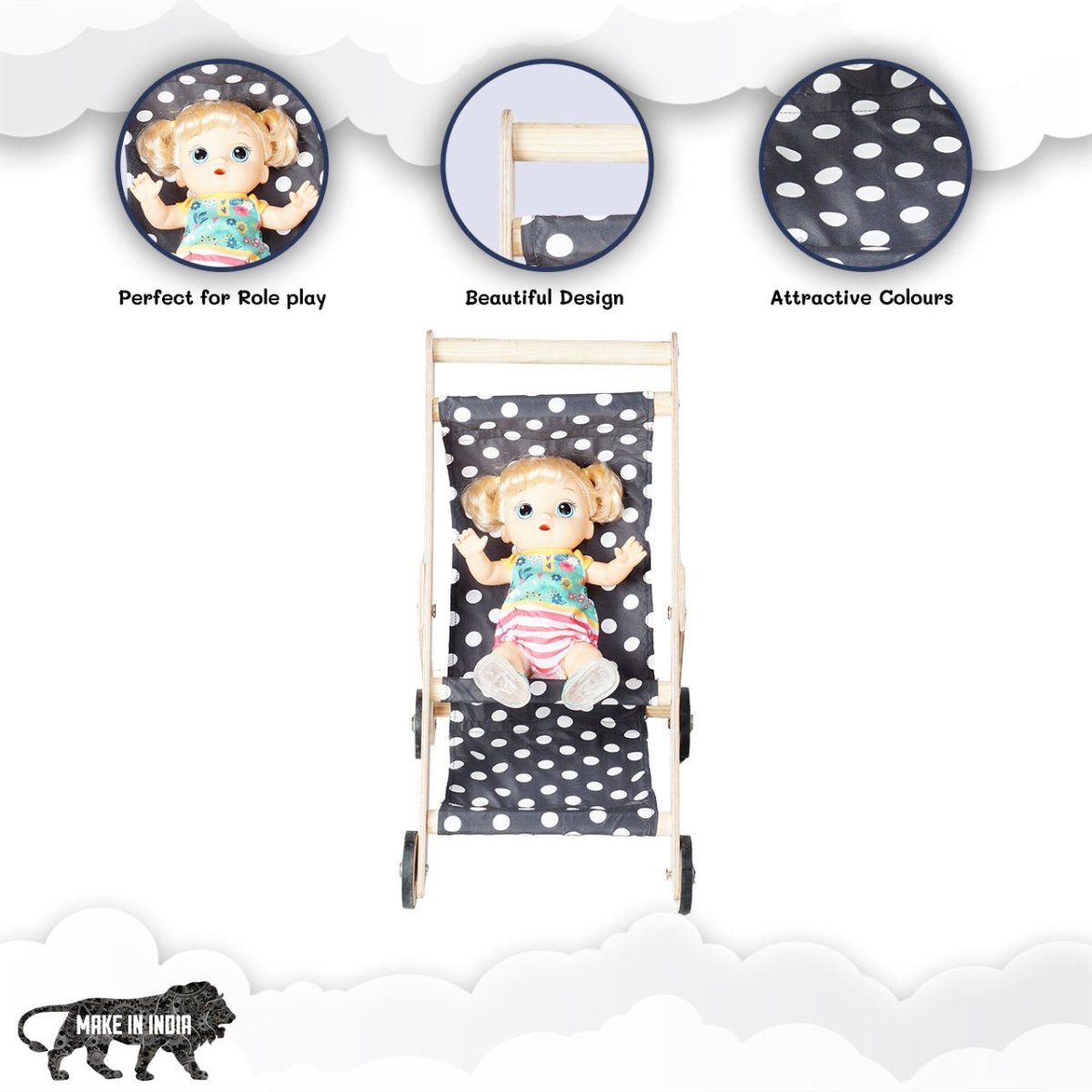 CuddlyCoo Doll Nursery Furniture Set- Grey Polka - CCDOLLNURSERYGP