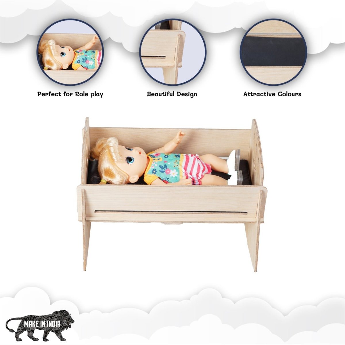 CuddlyCoo Doll Nursery Furniture Set- Grey Polka - CCDOLLNURSERYGP