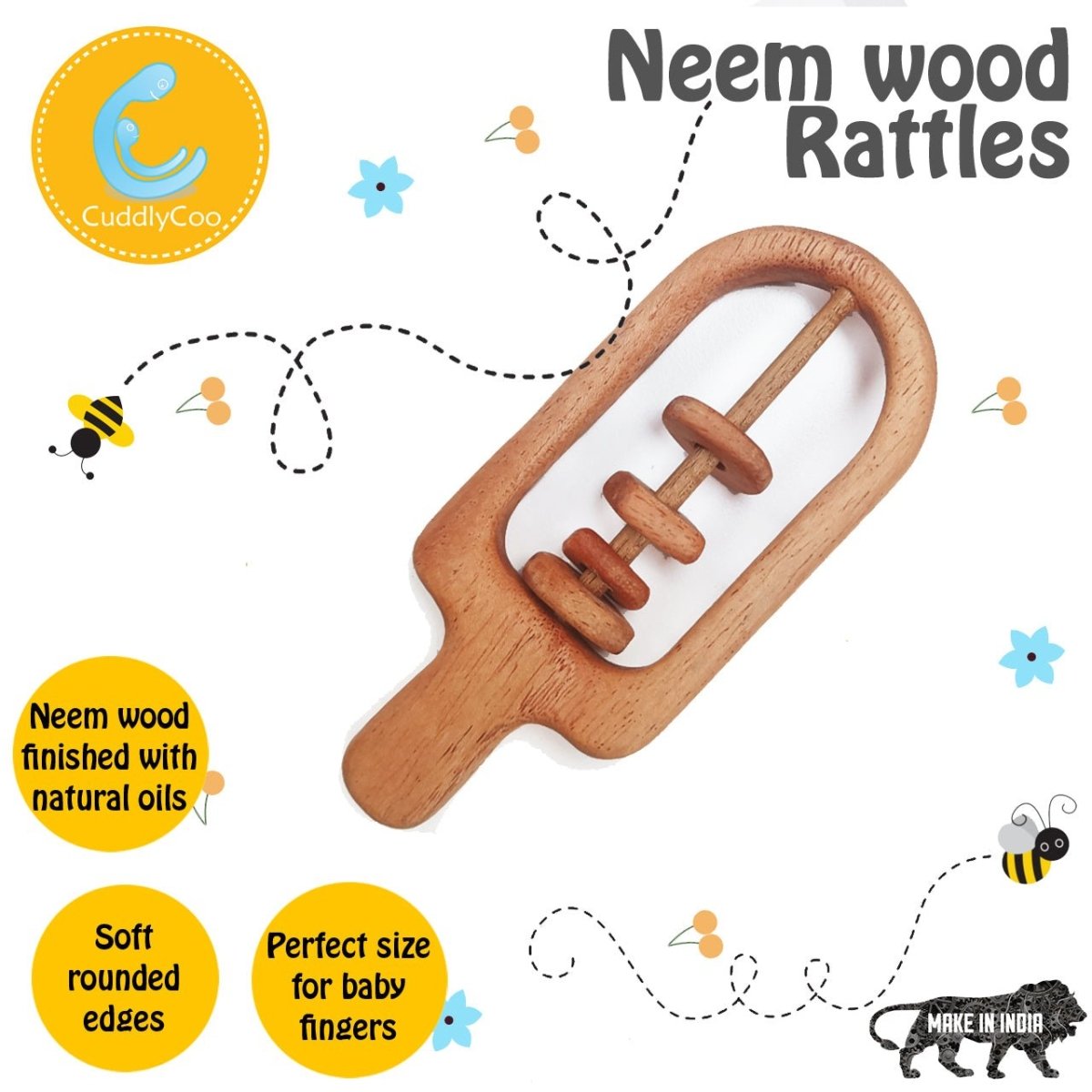 CuddlyCoo Neemwood Rattle- Popsicle - CCRATTLEPOPSICLE