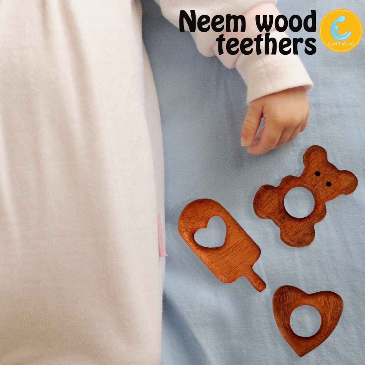 CuddlyCoo Neemwood Teether- Cuties (Set of 3) - CCTEETHER3CUTIES