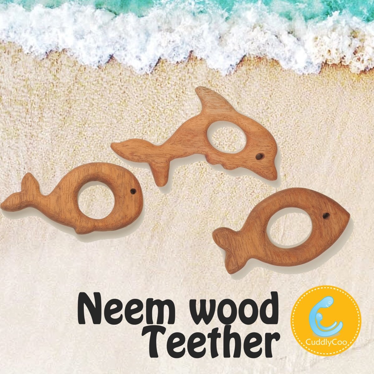 CuddlyCoo Neemwood Teether- Fishes (Set of 3) - CCTEETHER3FISHES