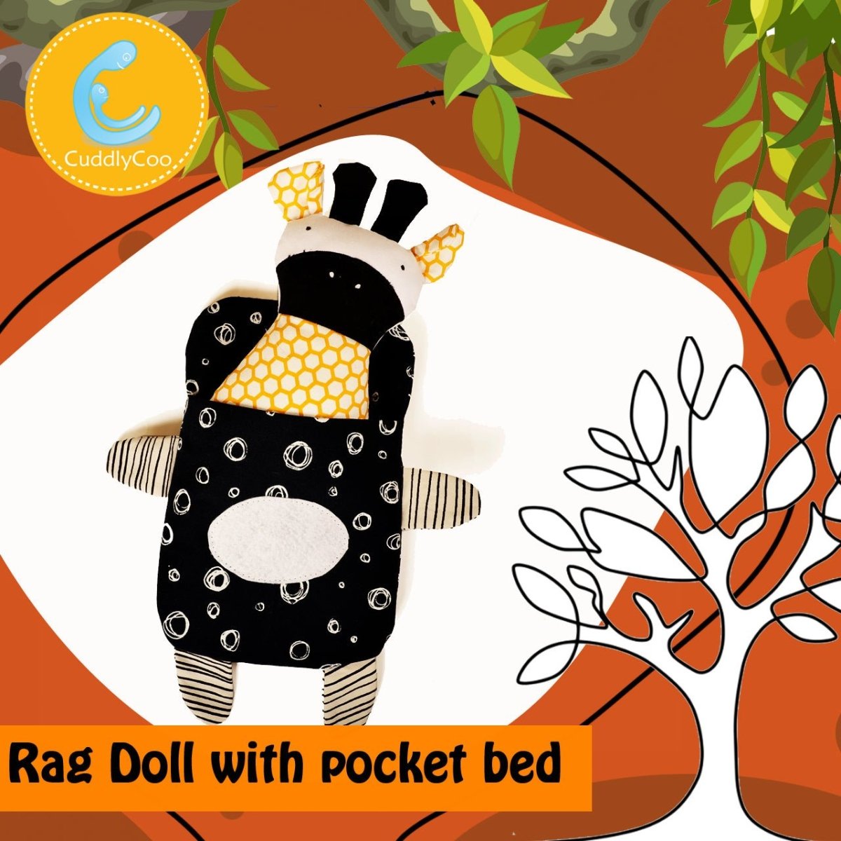 CuddlyCoo Rag Doll With Pocket Bed- Giraffe - CCRAGDOLLBEDGIRAFFE