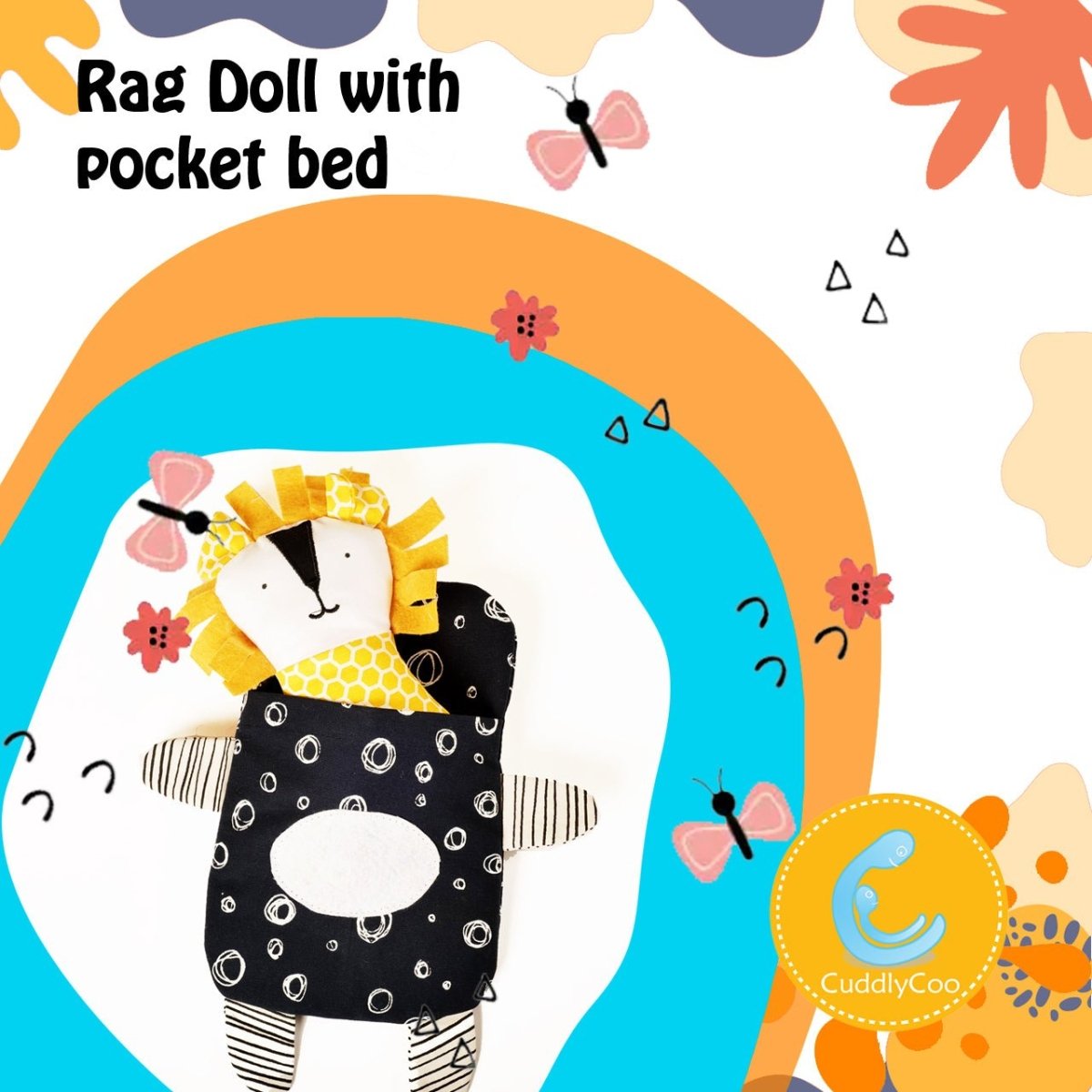 CuddlyCoo Rag Doll With Pocket Bed- Lion - CCRAGDOLLBEDLION