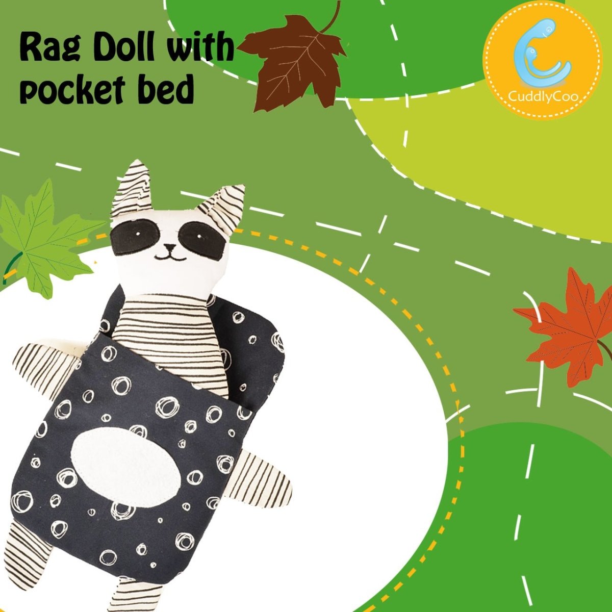CuddlyCoo Rag Doll With Pocket Bed- Racoon - CCRAGDOLLBEDRACOON