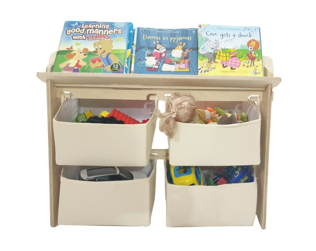 CuddlyCoo Toy Organizer with Book Shelf - Natural - TOYORGWITHBOOKSHELF