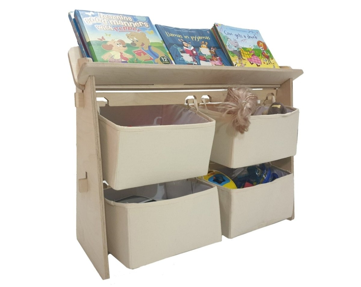 CuddlyCoo Toy Organizer with Book Shelf - Natural - TOYORGWITHBOOKSHELF