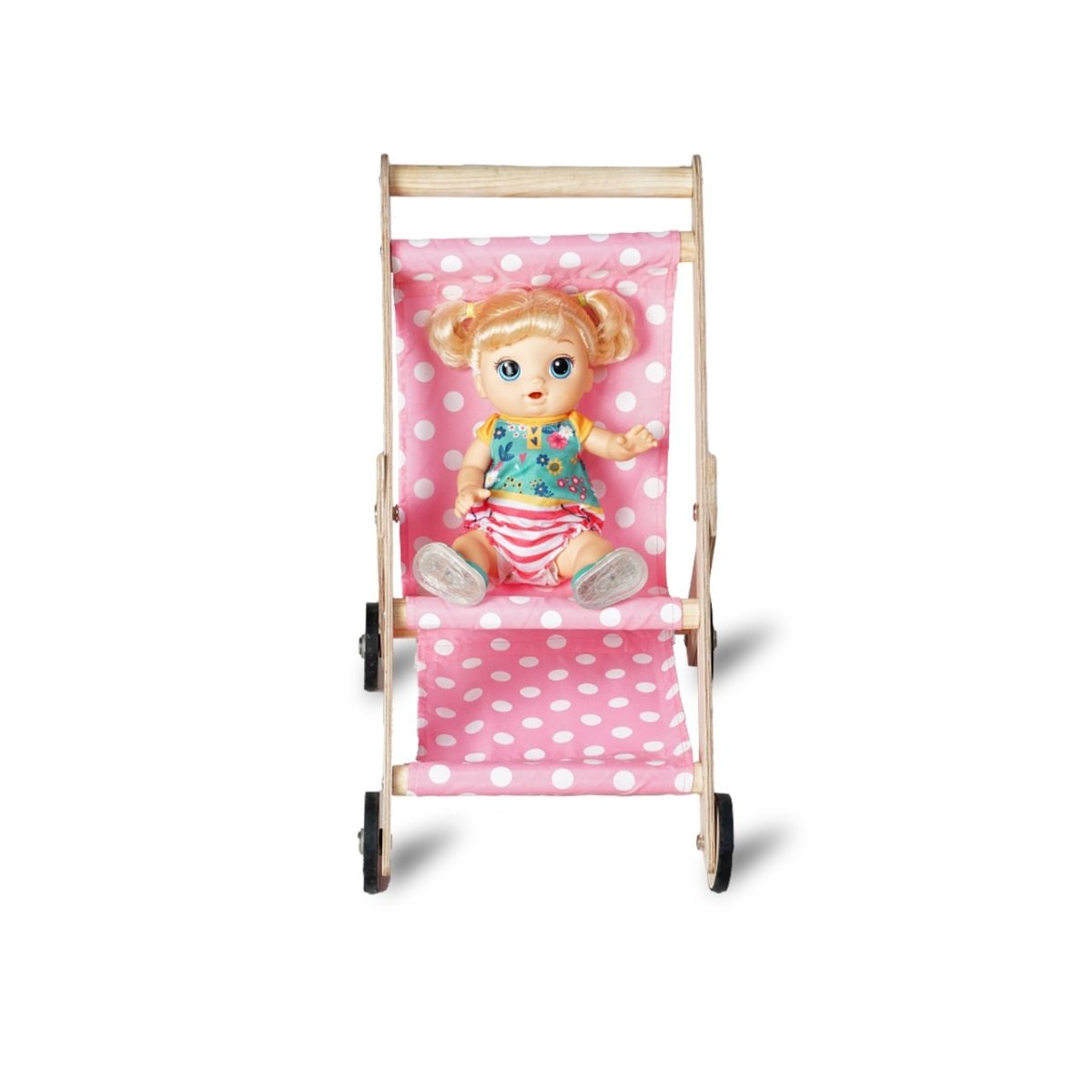 CuddlyCoo Wooden Doll Stroller- Baby pink - CCDOLLSTROLLBP