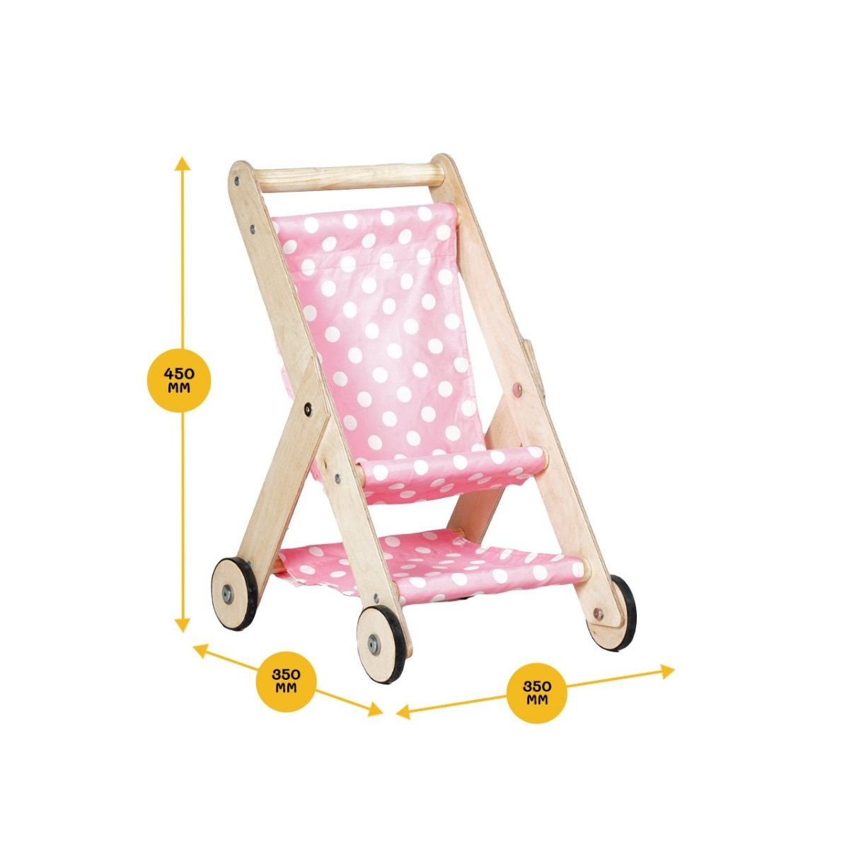 CuddlyCoo Wooden Doll Stroller- Baby pink - CCDOLLSTROLLBP
