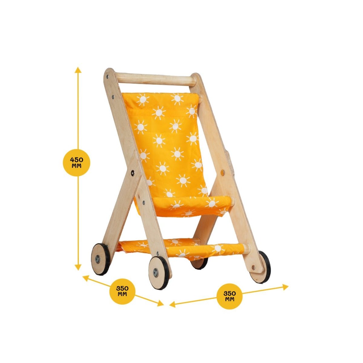 CuddlyCoo Wooden Doll Stroller- Mustard Sun - CCDOLLSTROLLMS