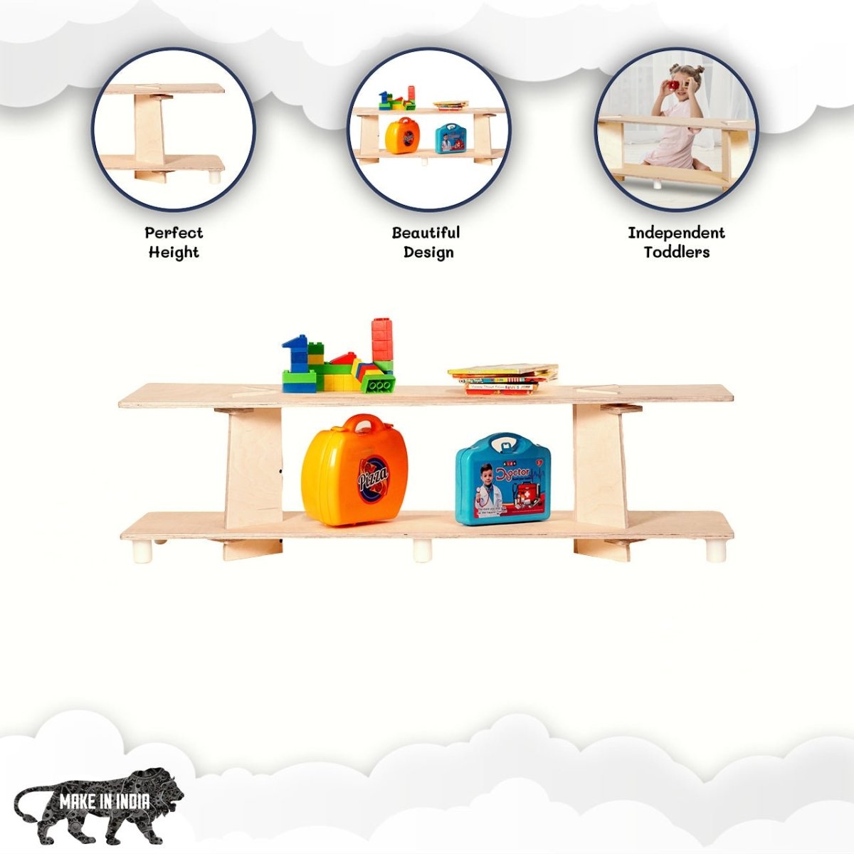 CuddlyCoo Wooden Montessori Shelf- 2 Tier - CCMONTSHELF2
