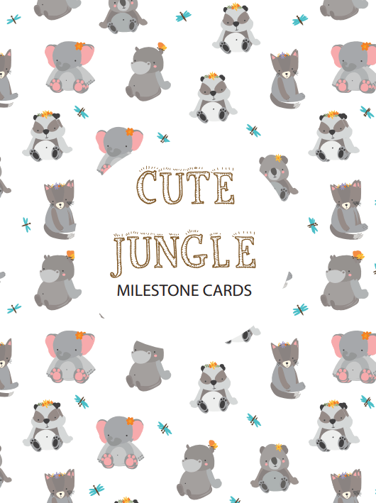 Cute Jungle Theme Milestone Cards - (Pack Of 25) - Rectangular Baby Milestone Cards
