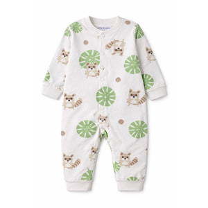 Cute Racoon & Palm Leaf, Full Sleeves Jumpsuit Romper for Tiny Toddlers - 3 - 6 Months Kids Clothing
