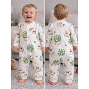 Cute Racoon & Palm Leaf, Full Sleeves Jumpsuit Romper for Tiny Toddlers - 3 - 6 Months Kids Clothing