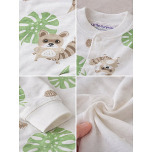 Cute Racoon & Palm Leaf, Full Sleeves Jumpsuit Romper for Tiny Toddlers - 3 - 6 Months Kids Clothing