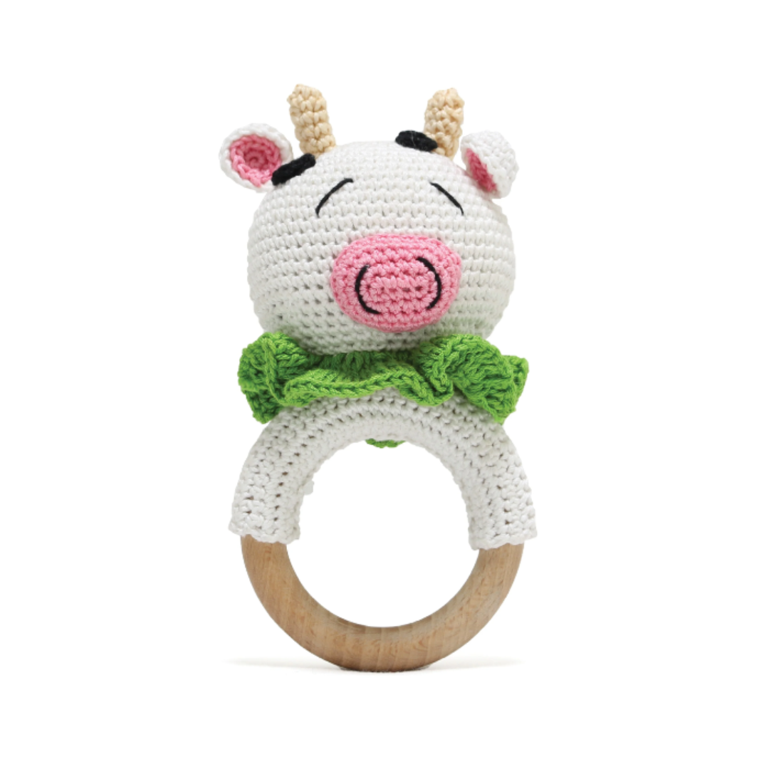 Happy Threads | Cute Cow Rattle - Soft Handmade Crochet Baby Toy