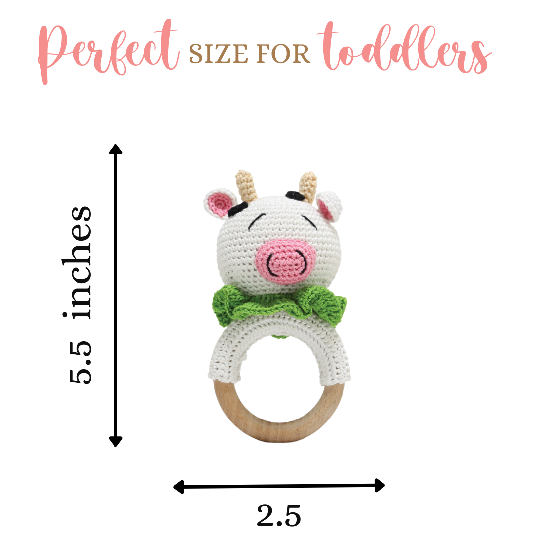 Happy Threads | Cute Cow Rattle - Soft Handmade Crochet Baby Toy