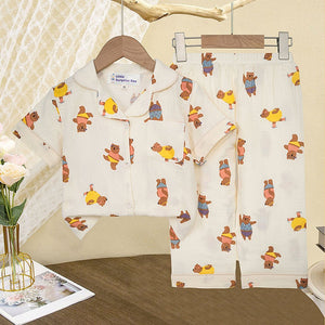 Dancing Bear print soft Mulsin organic Cotton Kids Nightsuit - Little Surprise BoxDancing Bear print soft Mulsin organic Cotton Kids Nightsuit