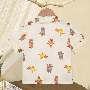 Dancing Bear print soft Mulsin organic Cotton Kids Nightsuit - Little Surprise BoxDancing Bear print soft Mulsin organic Cotton Kids Nightsuit