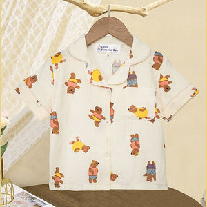 Dancing Bear print soft Mulsin organic Cotton Kids Nightsuit - Little Surprise BoxDancing Bear print soft Mulsin organic Cotton Kids Nightsuit