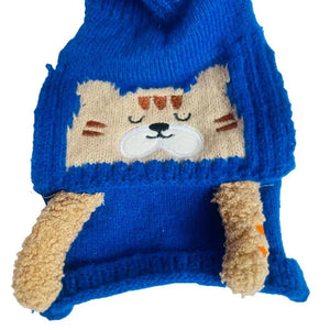 Dark Blue Bear Woven Stretchable Woolen Winter Cap For Kids With Matching Neck Muffler Set (3-10Yrs) - Little Surprise BoxDark Blue Bear Woven Stretchable Woolen Winter Cap For Kids With Matching Neck Muffler Set (3-10Yrs)