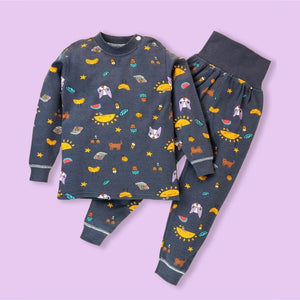 Dark Blue Cat, laptop, Banana Full sleeves tops & pants set Unisex Kids Wear - 18 - 24 months Kids Clothing